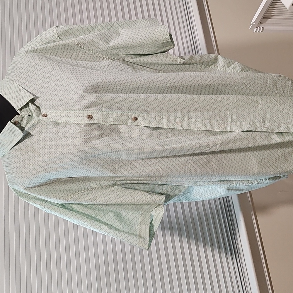 Men's Mint Green Casual Printed Button Down Stretch Shirt